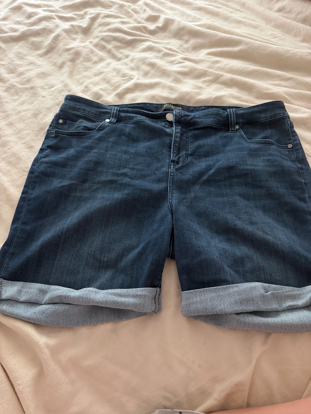 Liverpool Dark Blue Rolled Cuff Jean Shorts